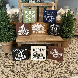Camping Mini Wooden Sign Set - Home Sign - Farmhouse Sign - Camping - Decor