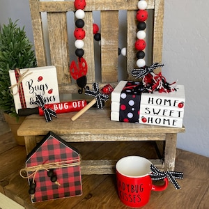 Ladybug Decor Bundle, Summer tiered tray, Spring Tiered Tray, bug Garland, Rolling Pin, wooden tag, mini sign