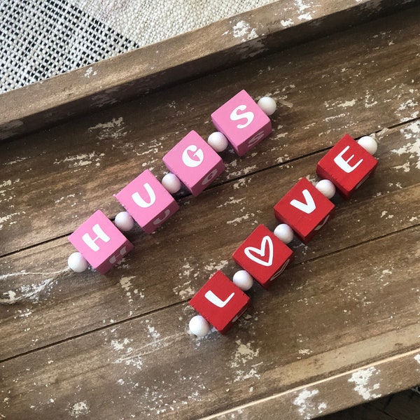 Valentine Bead Block Garland- Valentine's -Tiered Tray Decor-Valentine's Decor- Love