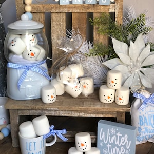 Faux Snowmen Marshmallows, Tiered Tray, Christmas. Snowflake, Snowman, Winter Tiered Tray, Cocoa Bar, Coffee Bar, Farmhouse Decor
