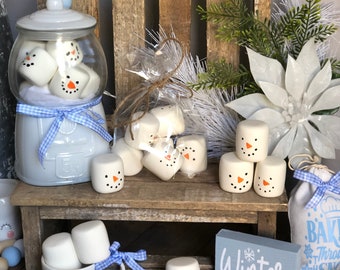 Faux Snowmen Marshmallows, Tiered Tray, Christmas. Snowflake, Snowman, Winter Tiered Tray, Cocoa Bar, Coffee Bar, Farmhouse Decor