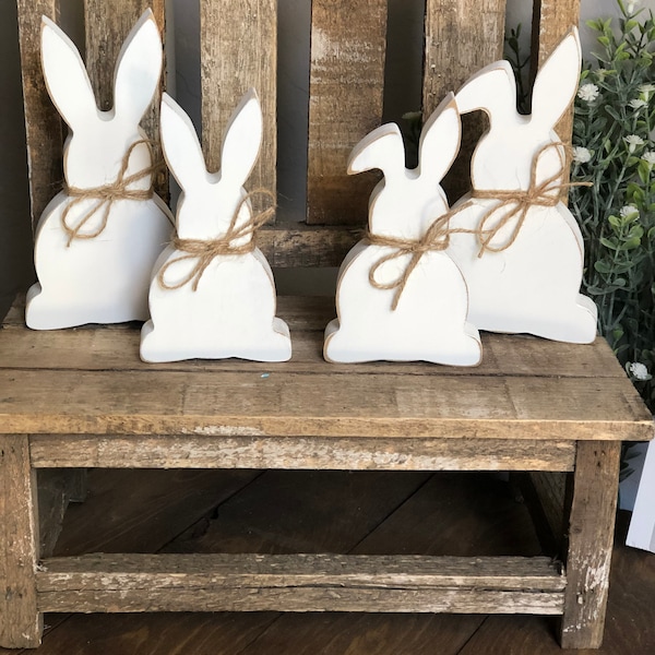 Distressed Wooden Easter Bunnies Decor