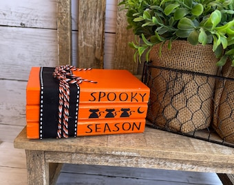 Halloween-Spooky Season-Stacks-Mini Book Bundle-Set 3 Wood Books-Fall-Tier Tray-Tiered Tray-Rae Dunn Inspired-Book Stamp-Faux Book