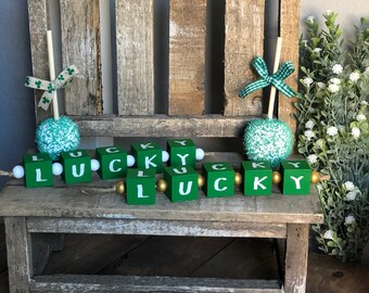 Lucky Bead Block Garland- St. Patrick’s Day-Tiered Tray Decor-St. Patrick’s Day Decor- Lucky