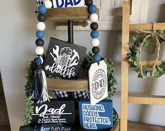 Father’s Day Decor Bundle, Father’s Day, Set of 3, Spring Tiered Tray, Dad Garland, Rolling Pin, wooden tag, mini sign