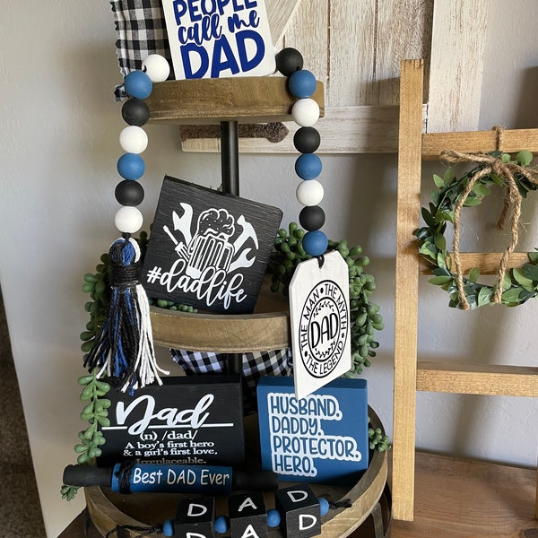 Father’s Day Decor Bundle, Father’s Day, Set of 3, Spring Tiered Tray, Dad Garland, Rolling Pin, wooden tag, mini sign