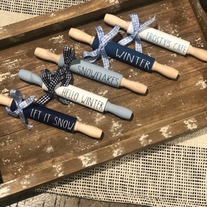 Winter Farmhouse Rolling pins | Christmas Tier Tray Decor | Tiered Tray Decor | Mini Rolling Pins Tiered Tray