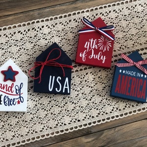 Mini Wooden House Sign - Rae Dunn Inspired Home Sign - Farmhouse Sign-4th Of July