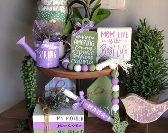 Mother’s Day Decor Bundle, Mother’s Day, Set of 3, Spring Tiered Tray, Butterfly Garland, Rolling Pin, wooden tag, mini sign