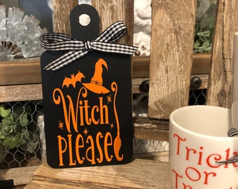 Halloween Mini Cutting Board, tiered tray spring, tiered tray decor, wooden tag, mini sign, tiered tray, tiered tray board, Witch