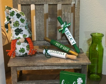 St. Patrick&#39;s Day Rolling pins | St. Patrick&#39;s Day Tier Tray Decor | Tiered Tray Decor | Mini Rolling Pins Tiered Tray