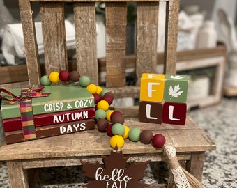 Crispy-Autumn-Stacks-Mini Book Bundle-Set 3 Wood Books-Fall-Tier Tray-Tiered Tray-Rae Dunn Inspired-Wood Book-Faux Book