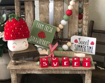 Strawberry Decor Bundle, Tiered Tray Decor, Rae Dunn Inspired, Farmhouse Tiered Tray Decor, Farmhouse Decor, Modern Farmhouse Decor