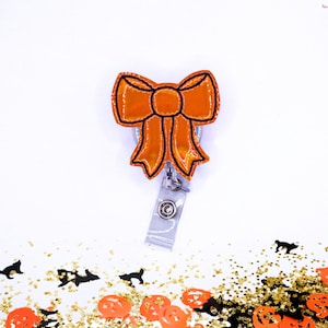 Coquette Bow Badge Reel, Halloween Badge Reel, Bow Badge Reel, Nurse badge, Teacher Badge Reel, Fall Badge, Girly Badge Reel, Orange Bow