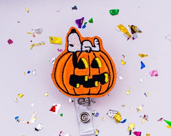 Dog on Pumpkin Badge, Beagle on Pumpkin Badge, Halloween Badge Reel, Fall Badge Reel, Halloween Nurse Badge Reel, Peds Badge, Teacher Badge