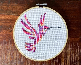 Colorful Little Hummingbird Cross Stitch PDF Pattern | Modern | Hippy | | Boho | Colorful | Abstract | Instant Download