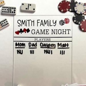 Personalized Game Score Tracker Board - Dry Erase Reusable