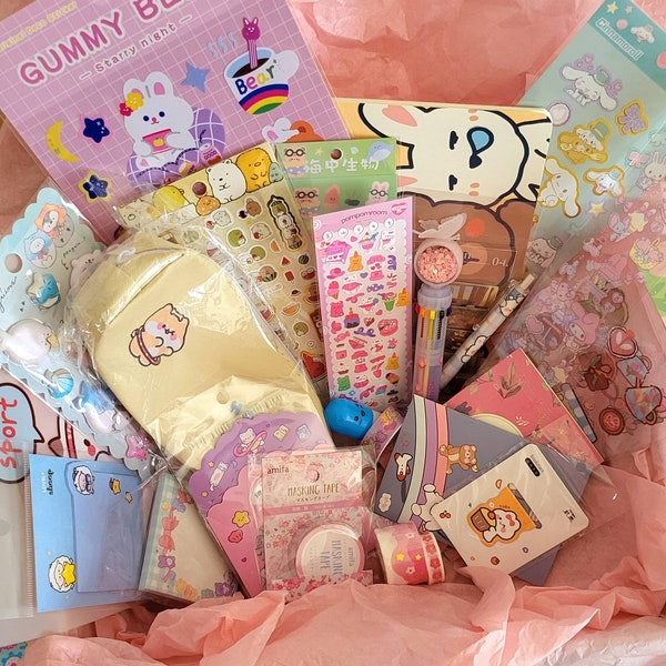 Kawaii mystery stationery box grab bag stickers pencil cases washi tapes memo sheets Korean Japan journal sets| surprise stationery