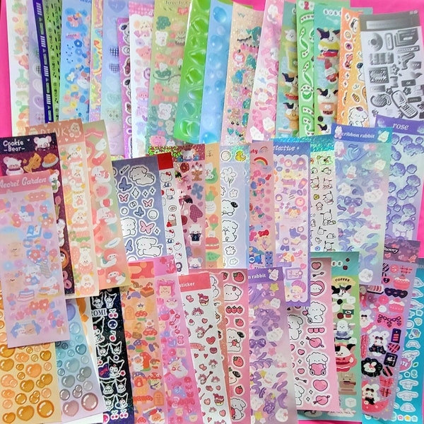 Énorme lot de feuilles d'autocollants déco Polco | Ensemble d'autocollants coréens mignons | Ensemble de feuilles d'autocollants kawaii esthétiques | Pack Mystère| Journal et Bujo