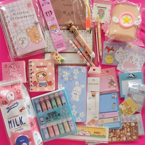 228 Pcs Kawaii Stationary Set Include Telescopic Boba Pencil Pouch Case Bag  Gel Ink Pen Sticky Note Bubble Tea Sticker Pill Highlighter Stationary