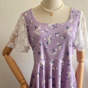 Lilac Floral Lace Dress (Women&#39;s Apparel / Gifts For Her / Summer Sun Dress / Spring / Rib Knit Dress / Cottagecore / Formal Evening Dress)