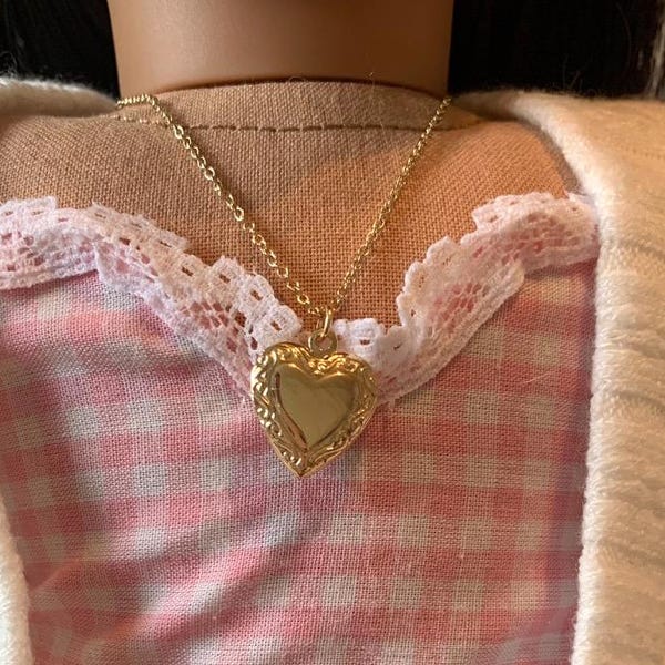 Engraved Heart Locket for 18 Inch Dolls/ Gold/ Silver/ Necklace/ Coquette