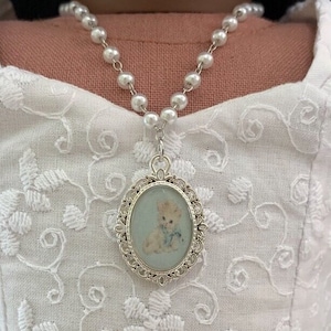 Cat Coquette Pearl Necklace for 18 Inch dolls/ Vintage aesthetic/ Antique/ Baby Blue