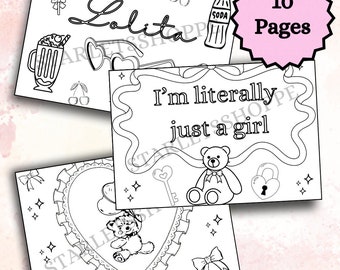 Kokette Malseiten für Erwachsene und Jugendliche / 10 druckbare PDFs / Digitaler Download / Kawaii / Girly / Ästhetik