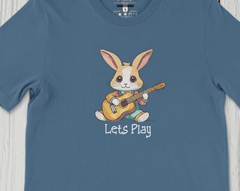 Kids' Cute Bunny Guitarist Tee, Summer Music Play, Young Musician's Top, Cool Tune Gift