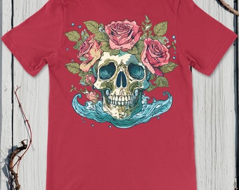 Chemise enfant Summer Skull & roses, plage, tête de mort floral unique, eau calme, renouveau de la nature, cadeau pour enfant nature, anniversaires