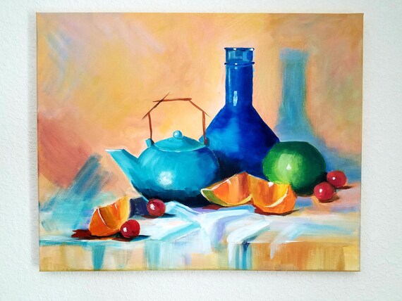Stilleven fruit acryl canvas schilderij keuken muur kunst - Etsy België
