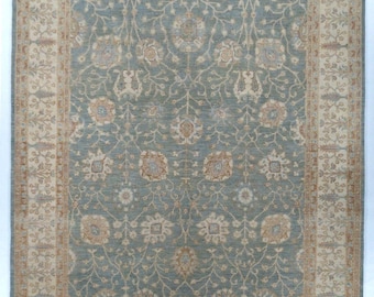 Hand Knotted Sultanabad Rug 8x10, Pakistani Wool Area Rug, Traditional Floral Carpet, Handmade Classic Rug, Blue Beige Oriental Rug