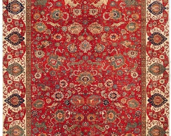 Classic Hand Knotted Wool Rug 9x12 Traditional Area Rug, Red Floral Rug, Elegant Living Room Carpet, Handmade Heritage Rug