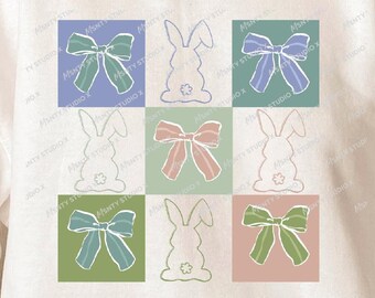 Girly Easter Bunny & Bows PNG: Retro Coquette Shirt Design (Digital Download)