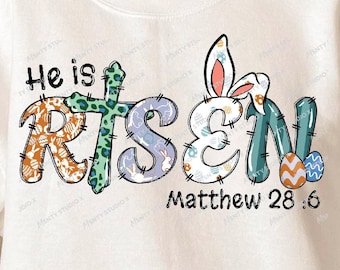 He is Risen PNG: Christian Easter Doodle (Digital Download)