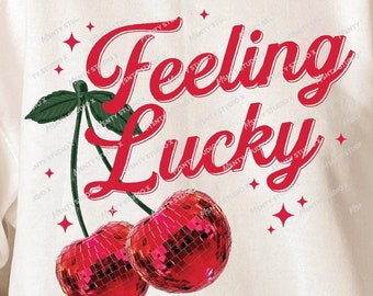 Feeling Lucky Cherries Disco Ball PNG Clipart (Digital Download)