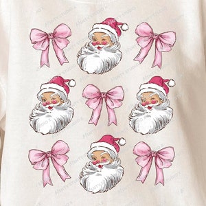 Retro Christmas Png, Christmas Sublimation Design, Coquette Christmas Png, Pink Bow Christmas Png, Pink Santa Png, , Vintage Christmas Png