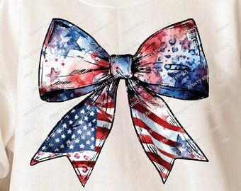Coquette American Flag Bow PNG: 4th of July Sublimation (Digital Download)