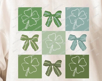 Retro Checkered St Patrick's Day PNG: Shamrock Coquette (Digital Download)