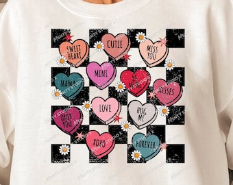 Retro Valentines Conversation Hearts PNG: Groovy Sublimation Designs (Digital Download)