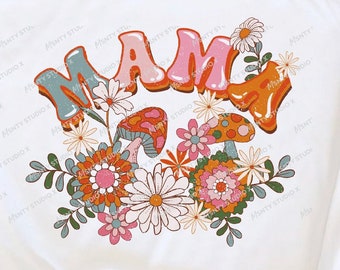 Floral Mama PNG: Groovy Retro Sublimation Design (Digital Download)