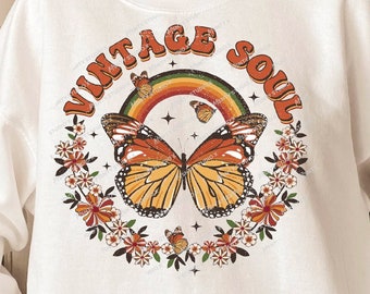 Vintage Soul Butterfly PNG: Retro Shirt Design (Digital Download)