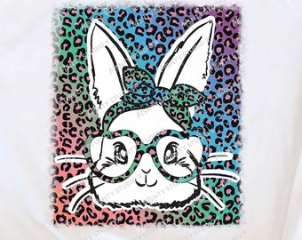 Leopard Easter Bunny PNG: Glasses Sublimation (Digital Download)