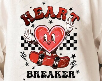 Heartbreaker Valentine Skater PNG: Retro Boys T-Shirt Design (Digital Download)