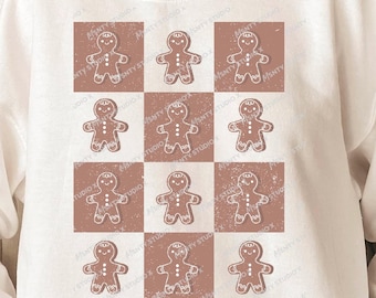 Hombrecito de jengibre a cuadros retro PNG: Sublimación navideña (Descarga digital)