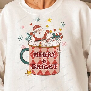 Christmas Sublimation Hot cocoa , Santa PNG Shirt Design ,groovy sublimation, christmas png ,Merry and Bright Png ,Retro Christmas PNG File
