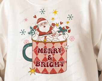 Retro Nikolaus Hot Cocoa PNG: Groovy Christmas Shirt Design (Digitaler Download)