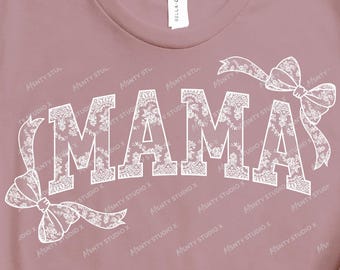 Lace Bow Mama PNG: Coquette Varsity Design (Digital Download)