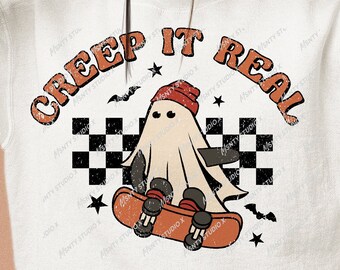 Creep It Real Ghost Skateboard SVG PNG: file di taglio di Halloween (download digitale)