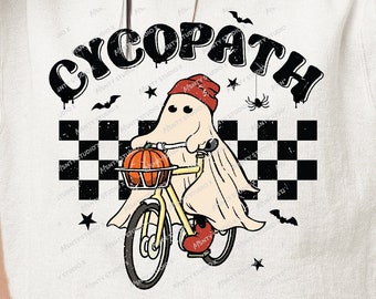 Halloween Ghost Cycopath PNG: Spooky Bicycle Design (Digital Download)